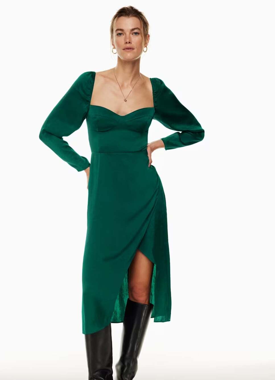 Aritzia Wilfred Masquerade Satin Midi Dress in Aventurine Green Size 4